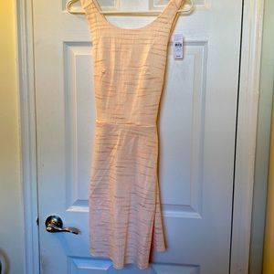 Loft summer dress white and pink stripe with cross back. BRAND NEW w/ tags